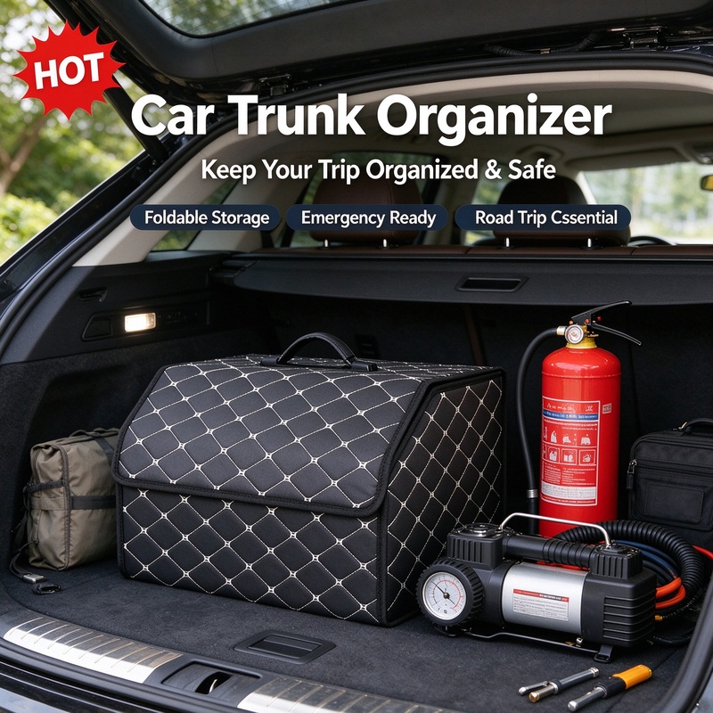 Car Trunk Organizer Foldable Storage Box - Faltbarer Kofferraum-Organizer aus PU-Leder, Zusammenklappbare Auto-Ladeflächenbox