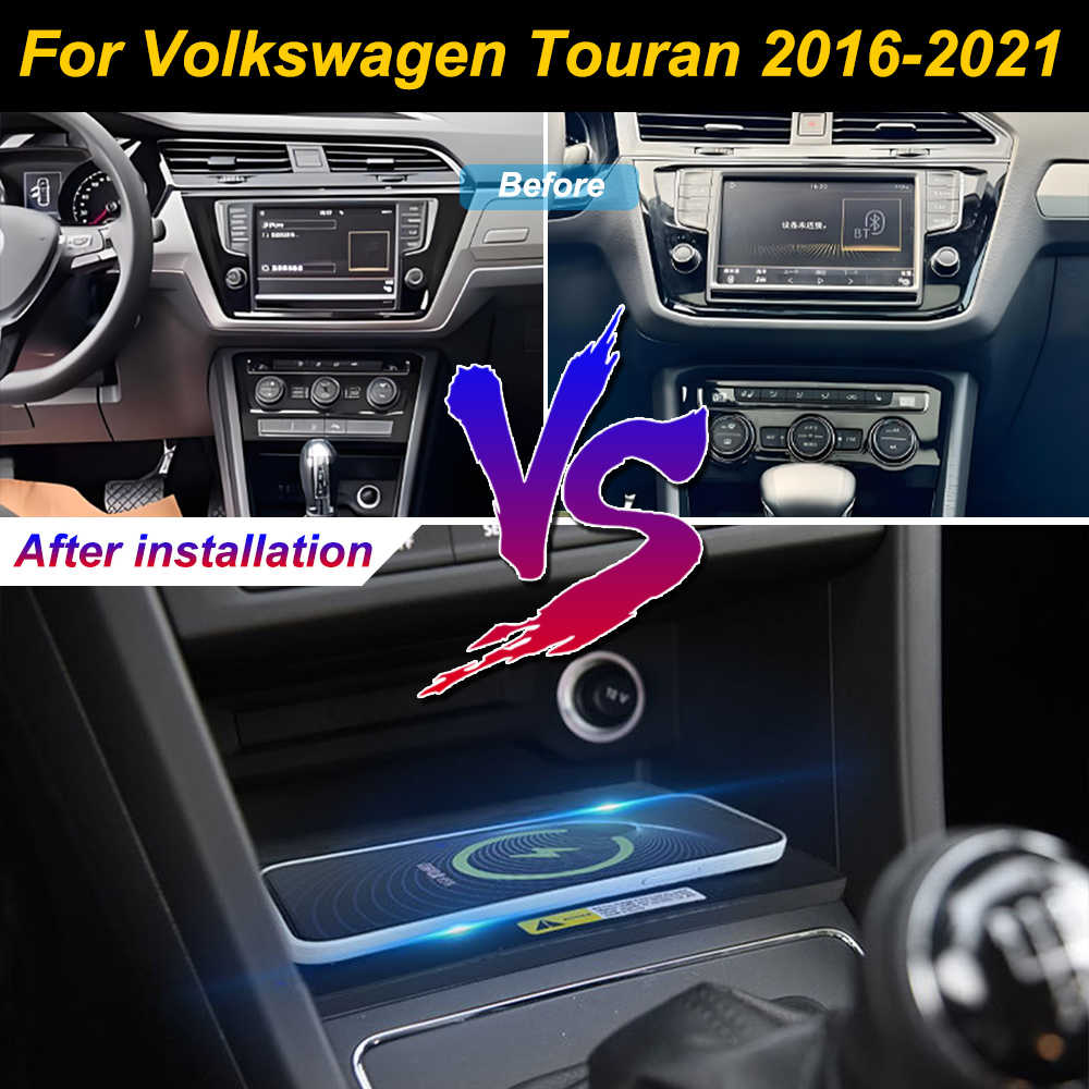 Wireless Car Charger Mount Fast Charging - 2 Din für Volkswagen Touran 2016-2021,